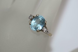 Fine 14K Yellow Gold 3ct Light Blue Topaz Diamond Accent Ring Size 6.5 - £194.98 GBP