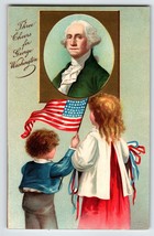 George Washington Birthday Postcard Ellen Clapsaddle Boy Girl USA Flag Unposted - £12.38 GBP