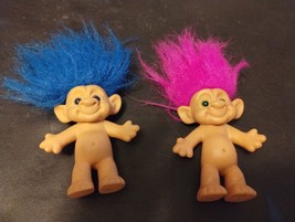 Forrest Troll Dolls 1 Blue Hair and 1 Pink hair 4&quot; Vintage LOT of 2 - £15.29 GBP