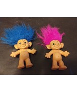 Forrest Troll Dolls 1 Blue Hair and 1 Pink hair 4&quot; Vintage LOT of 2 - £15.17 GBP