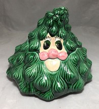 Christmas tree Santa face Cookie Jar SCIOTO 95 unique green glossy paint... - $7.90