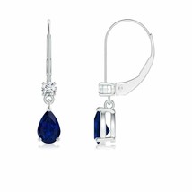 Blue Sapphire Drop Earrings with Diamond in 14K Gold (Grade-AA, 6x4MM) - £547.41 GBP