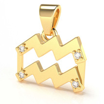 Aquarius Zodiac Sign Diamond Pendant In Solid 10K Yellow Gold - £135.92 GBP