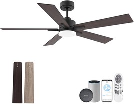 52” Smart Ceiling Fan With Lights Remote,Ultra Silent Dc, Black Walnut Brown - $210.42