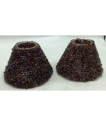 2  Small 4&quot; Beaded Lamp Purple Brown Beads Bell Shape Rustic - $38.02 CAD