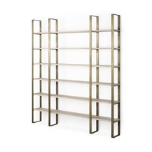 90" Gold and Natural Distressed Iron and Solid Wood Six Tier Bookcase - $39,571.35 MXN