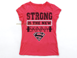 Womens Pink Black Strong Is Skinny Superwoman Athletic Shirt Top Superman yoga - £4.74 GBP