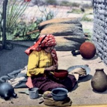 Papago Indian Making Pottery Postcard Vintage Linen Arizona Native American - £9.62 GBP