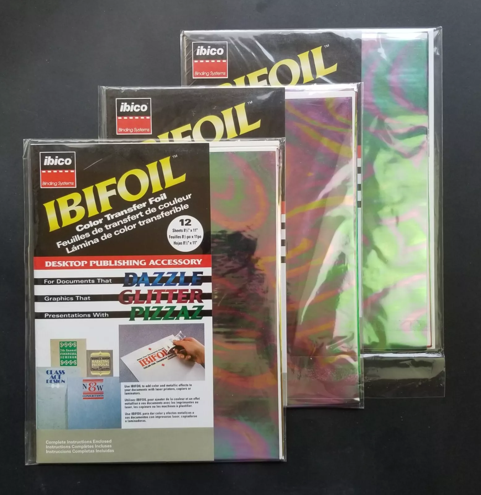 3 Packs Of 12  IBIFOIL Color Transfer Foil Sheets.  Rainbow Packs #50419 - $36.05