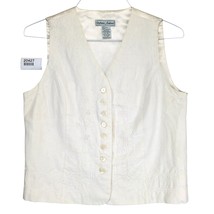 Vtg Stephanie Andrews Women&#39;s M Cream Linen Embroidered Vest, 8 Buttons ... - $28.00