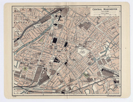 1924 Original Vintage City Map Of Central Manchester / England - $25.01