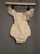 Be Fashionable Romper Lace Flower Accent Sleeveless Beige Baby Girl Clothes - $32.21