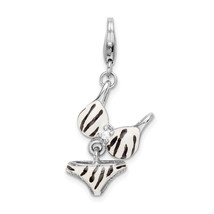 Amore La Vita Silver  Polished 3-D CZ Enameled Zebra Bikini Pendant QCC420 - $30.28