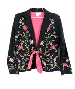 J. Marco Embroidered Cotton Blazer Jacket Hot Pink Floral on Black Sequi... - £26.98 GBP