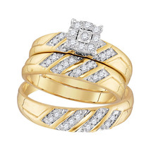 10k Yellow Gold His Hers Round Diamond Cluster Matching Wedding Ring Set 1/3 - £445.45 GBP