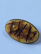 Vintage Small Yellow Enamel Oval w Brown &amp; Slightly Raised Jelly Ovals S... - £12.86 GBP