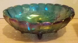 Indiana Harvest Grape Iridescent Blue Oval Footed Fruit Bowl Carnival Gl... - $85.00