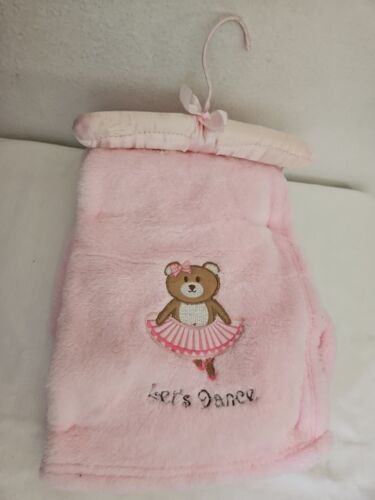 Primary image for New Baby Blanket Ballerina Bear Lets Dance Pink Tutu Satin Hanger Attached