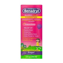 Childrens Benadryl Allergy Plus Congestion *10/2025*Grape Flavored Liqui... - $9.99