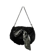 Bill Blass Sequin Bow Clutch Black Leather Chain Strap Magnetic Closure ... - €32,65 EUR