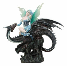 Large Ice Elemental Fairy With Night Fury Dragon Statue 14&quot;L Fantasy Witch Fairy - £63.94 GBP