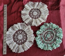LOT OF 3 - 10 IN HANDMADE, ROUND RUFFLED DOILIES - £11.21 GBP