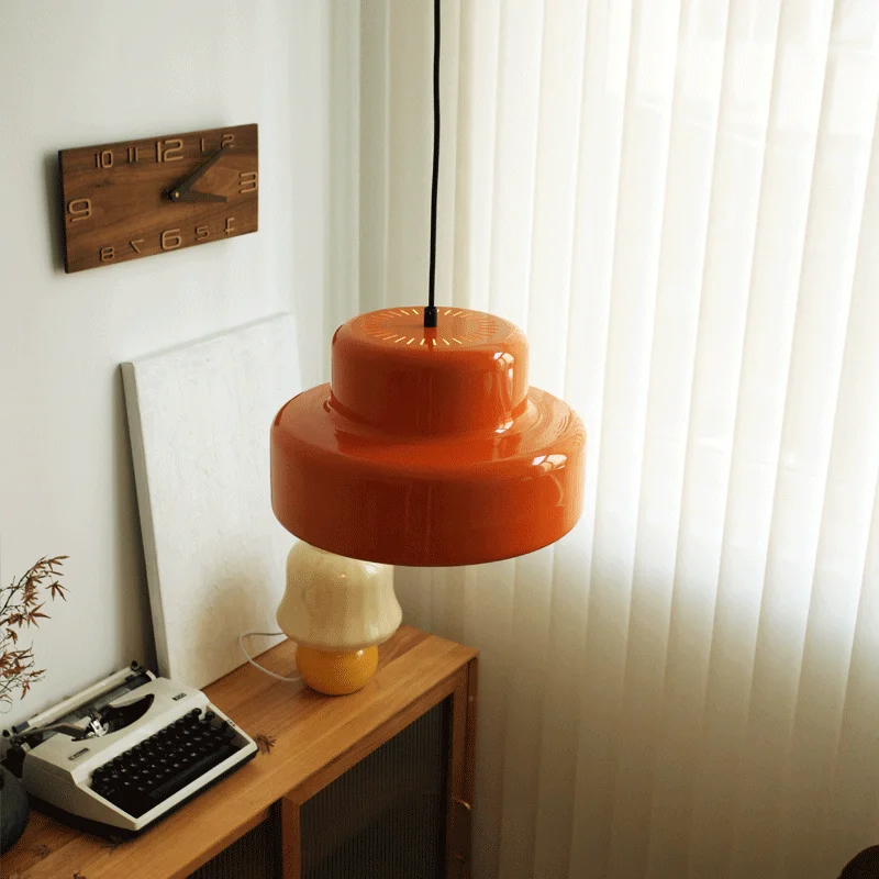 Bauhaus Vintage Orange Chandeliers Medieval Restaurant LED Hanging Lamp Nordic - £98.09 GBP