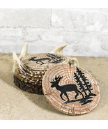 Rustic Western Forest Deer Antlers With Tree Rings Coasters And Holder Set - $47.85 CAD