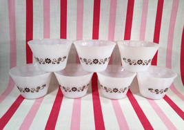 Charming MCM 1970&#39;s Brown Daisy Pyr-O-Rey Dynaware 7pc Custard Bowls • Mexico - £15.72 GBP