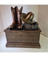Large Cowboy Cremation Urn Western Boots Hat Rope Bronze Memorial Box 12... - $344.82 CAD