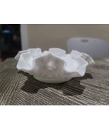 Fenton Milk Glass Ruffled Hobnail Bowl White Folded Edge Dish - $24.72