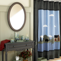 Donna Sharp Bear Lake Applique Cotton Shower Curtain &amp; Bear Shower Curtain Hooks - £38.82 GBP