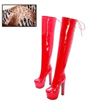 Women Platform Over The Knee Boots Sexy 17CM Super High Heels Red Patent Leather - £61.31 GBP