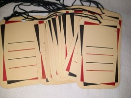 12 Retro Vintage Mid-Century Red &amp; Black Paper Tags with Black String Ties 2&quot;x3&quot; - £7.00 GBP