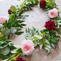 6.5 feet artificial burgundy rose blush rose flower Eucalyptus Garland, Wedding  - £25.50 GBP