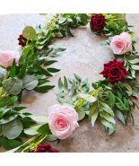 6.5 feet artificial burgundy rose blush rose flower Eucalyptus Garland, ... - $35.99