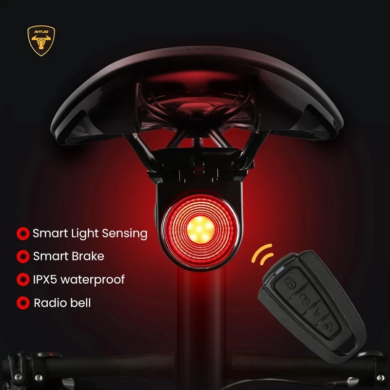ANTUSI A8 Auto Brake Taillight Anti-theft Alarm Lock Remote Smart Sense Bicycle - £21.42 GBP