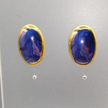 Vintage Royal Blue Porcelain Earrings with Luster Finish and Gold Leaf Trim Edge - £30.93 GBP