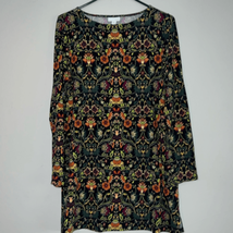 J. Jill Sunflower Floral Print Black Long Sleeve Tunic Dress Medium - $20.58