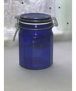 Vintage Cobalt Blue Glass 12 Panel Canister Jar w/ Wire Bale Hinged Lid ... - £9.12 GBP