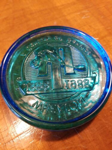 Vintage Blue Glass Wheaton Glass Blowing 100th Birthday Centennial Paperweight  - $23.99