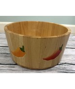 Vintage Clay Art Wooden Round Salad Fruit Bowl Hand Painted Chili Pepper... - $21.37