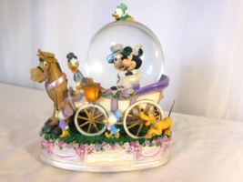 Disney Mickey &amp; Minnie Wedding Coach Musical Snow Globe Just Married Lig... - $81.18