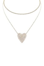 New Gold Tone Rhinestone Heart Pendant And Necklace Set - £12.66 GBP