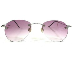 Vintage Big Wave Sunglasses F2/2 Silver Wire Rimless Frames with Purple Lenses - £29.72 GBP