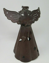 Candle Holder Angel Sheet Metal Wing Spread Crown Dangling Heart Vintage 1980s  - £11.85 GBP