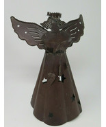 Candle Holder Angel Sheet Metal Wing Spread Crown Dangling Heart Vintage... - £11.96 GBP