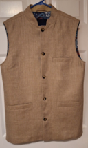 Joseph Turner Yorkshire Moon Wool Linen Nehru Waistcoat Sz L Herringbone - $111.55