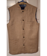 Joseph Turner Yorkshire Moon Wool Linen Nehru Waistcoat Sz L Herringbone - $111.55