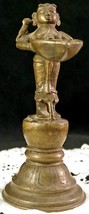 Early Meenakshi Hindu God Brass Bronze Statue w Bird Holding Leaf Oil Lamp - £160.35 GBP